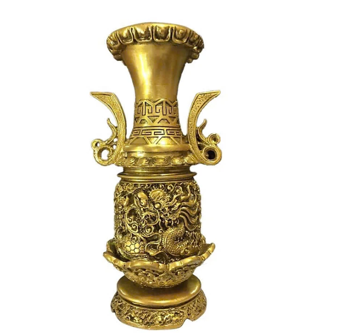 Lọ hoa họa rồng size nhỏ CTVD1 16 x 13 x 29.2cm Tundo mạ vàng