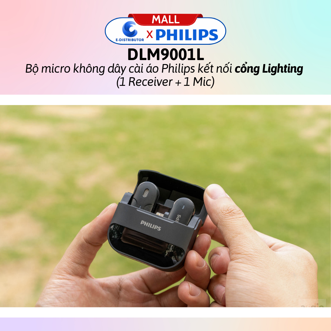 Bộ micro không dây cài áo Philips DLM9001C cổng USB-C - DLM9001L cổng Lightingg (1Receiver + 1Mic) - Hàng Chính Hãng