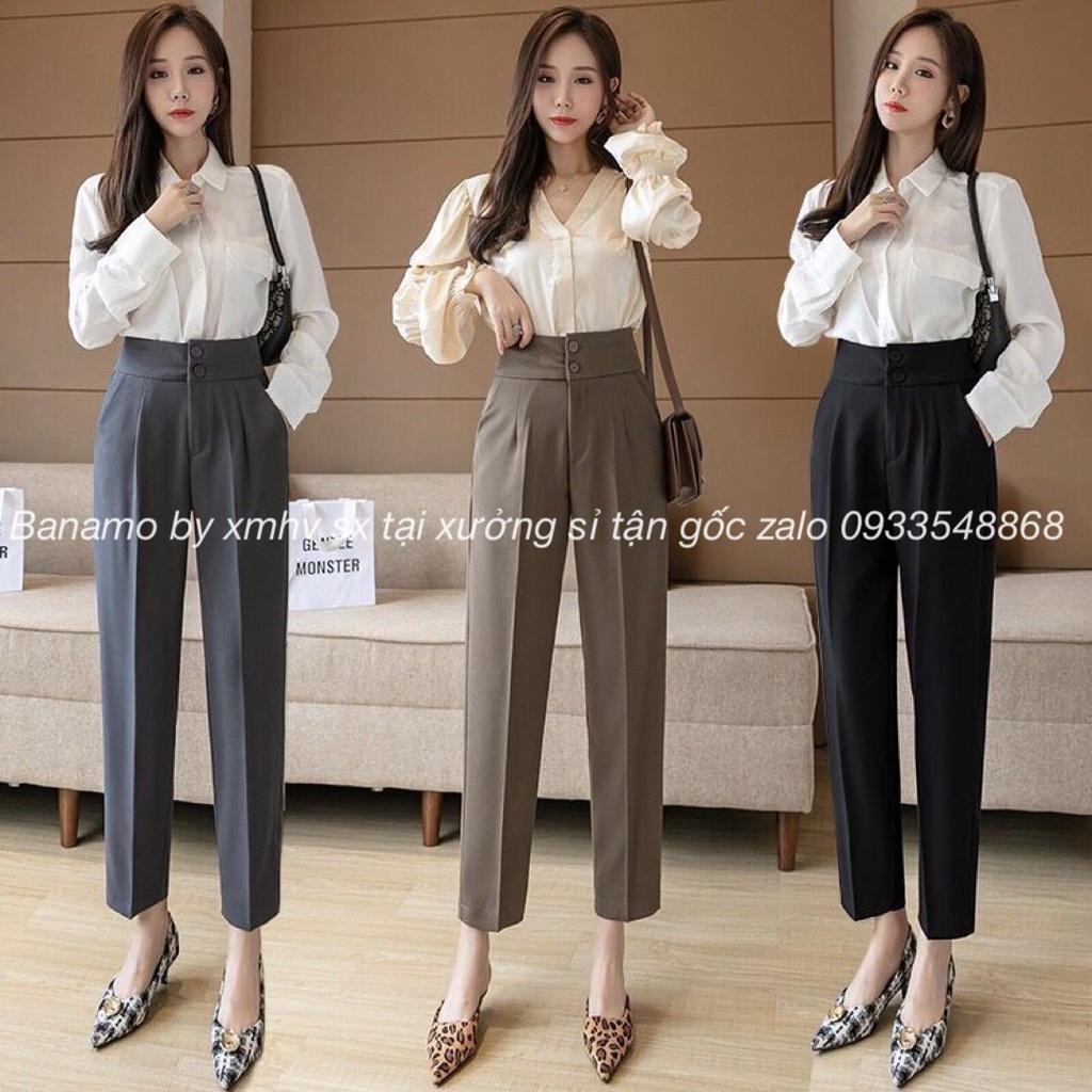 Quần baggy 2 khuy cạp cao baggy tây công sở màu đen thời trang 8333