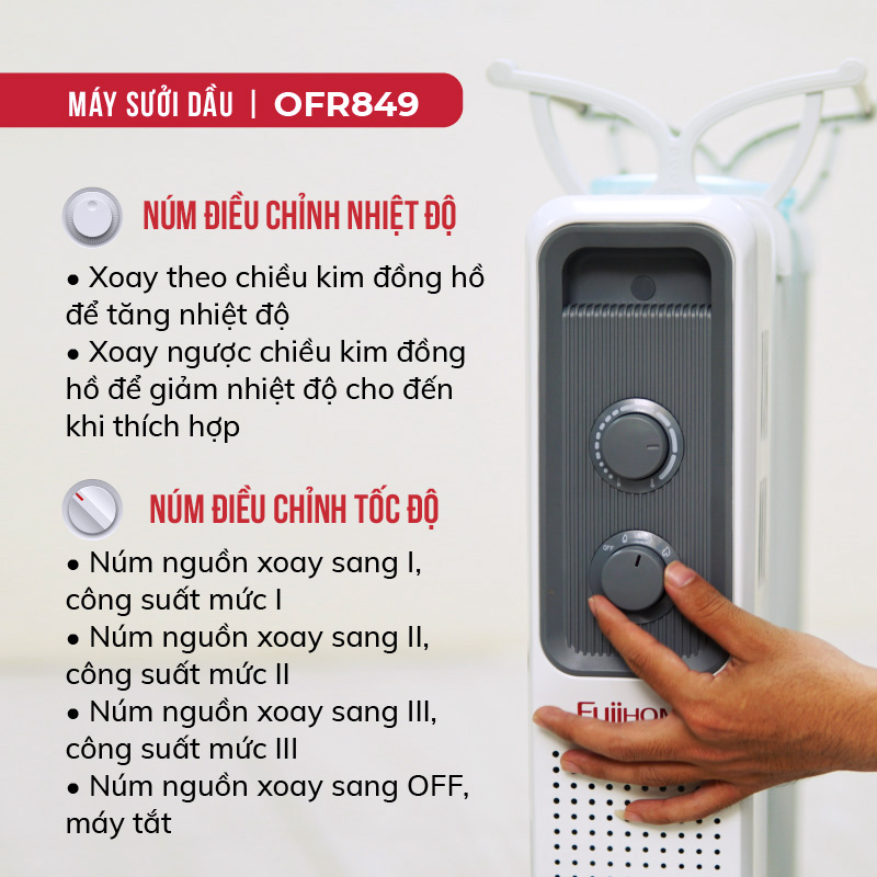 Máy sưởi dầu không khô da Nhật Bản nhập khẩu FUJIHOME OH8411 11 thanh , máy sưởi ấm điện không đốt oxi, tự động ngắt mini - Hàng chính hãng