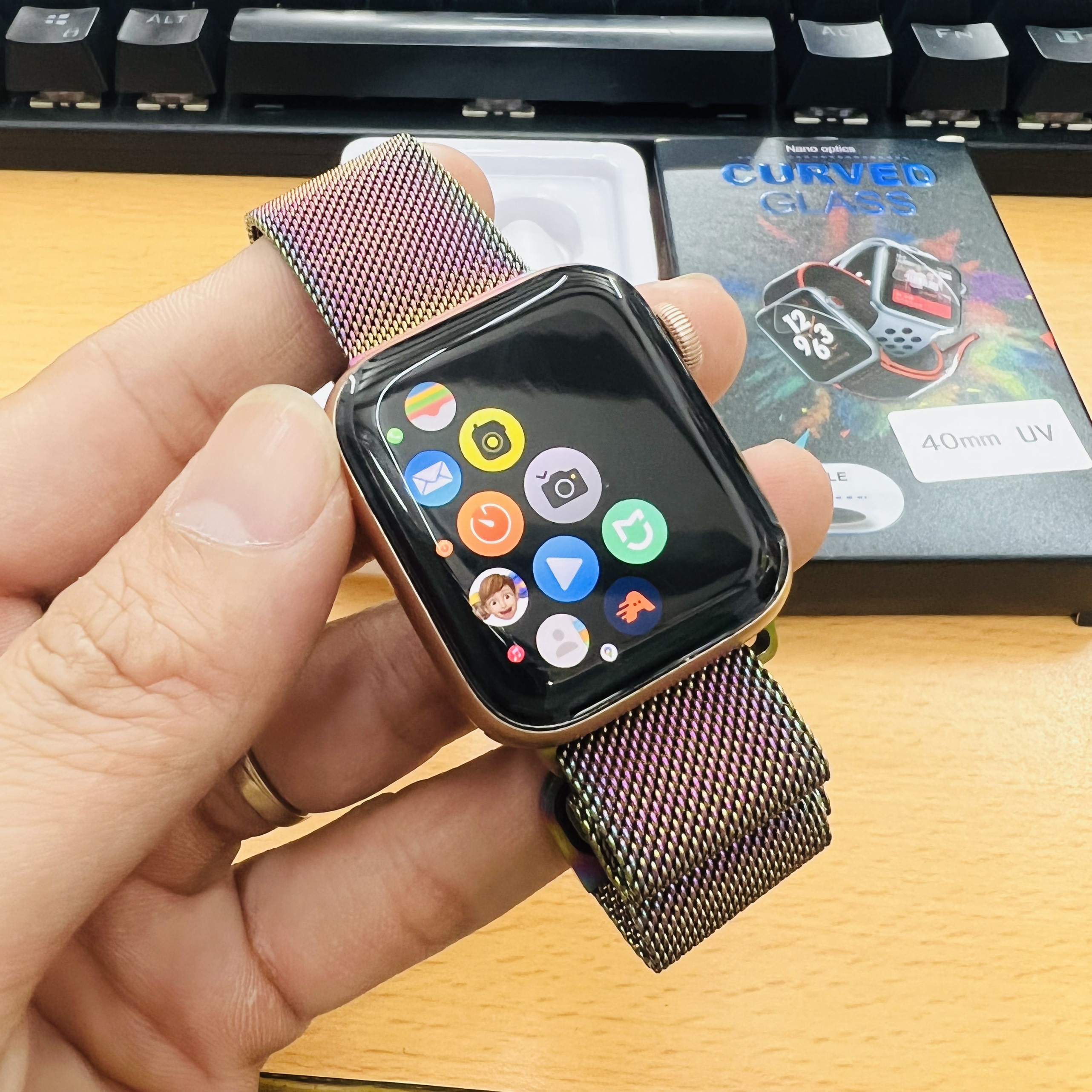 Miếng Dán Kính Cường Lực Full Keo UV Cho Apple Watch Size 38, 40, 42, 44mm Chính Hãng Glass Trong Suốt, Chống Va Đập  - Hàng Chính Hãng