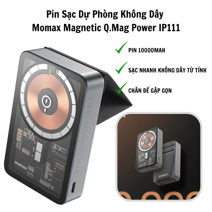 Pin sạc dự phòng không dây Sothing Momax Magnetic Q.Mag Power IP111 10000mAh hỗ trợ sạc nhanh- Hàng chính hãng