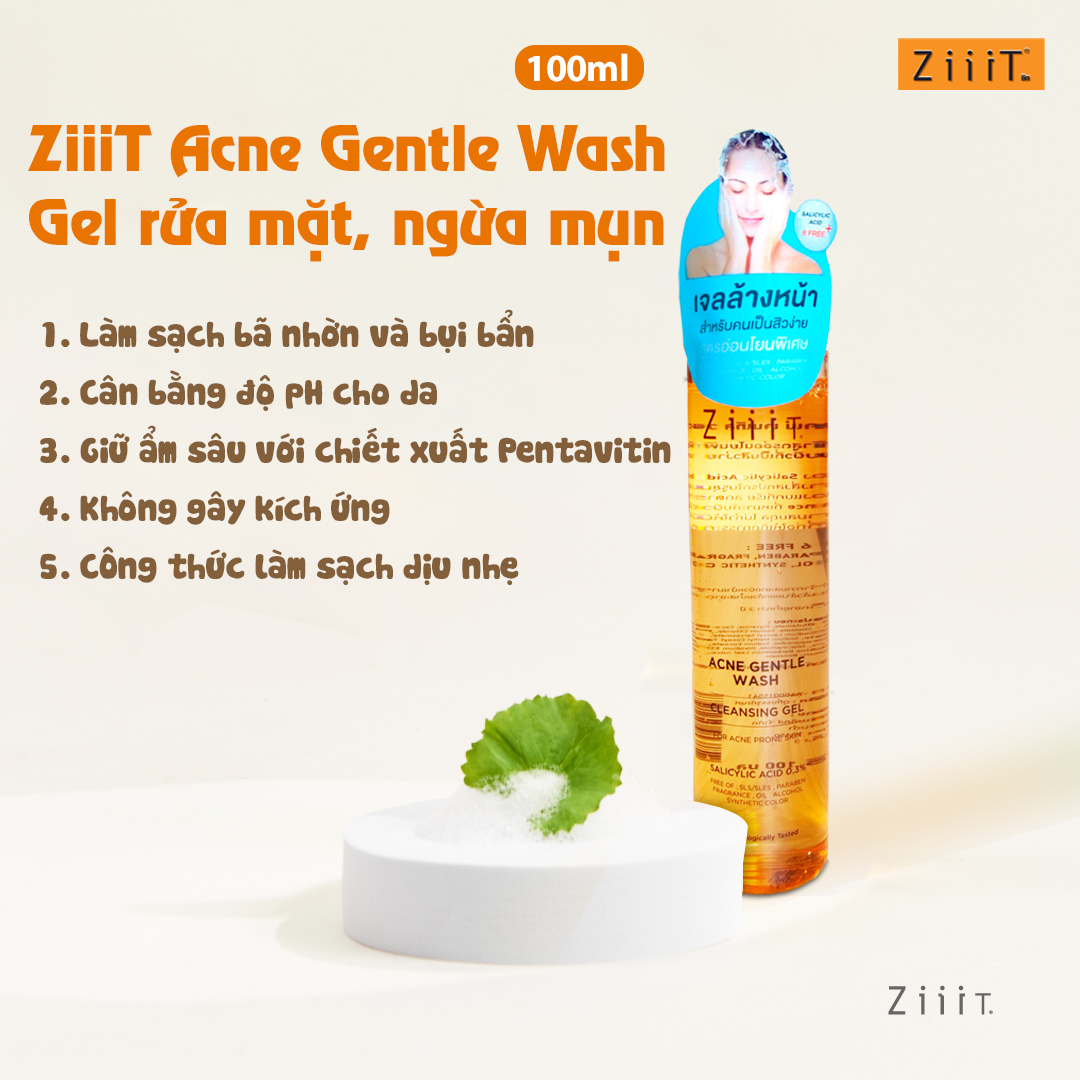 Gel Rửa Mặt Ngừa Mụn ZIIIT ACNE GENTLE WASH 100ml Cho Da Dầu Mụn Nhạy Cảm, Hỗ Trợ Giảm Nhờn Ngừa Mụn