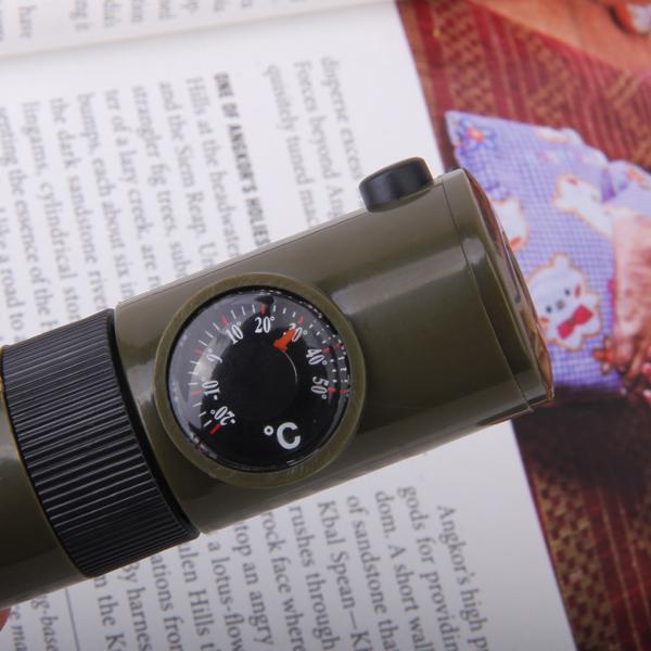 7-in-1 Multifunctional Compass Flashlight Magnifier Thermometer LED Emergency Survival Whistle For Outdoor Hiking Camping Accessory