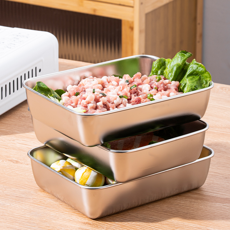 Hộp Đựng Thức Ăn Bằng Inox Cỡ Lớn Có Nắp Đậy, Khay Inox Chữ Nhật Đựng Thực Phẩm