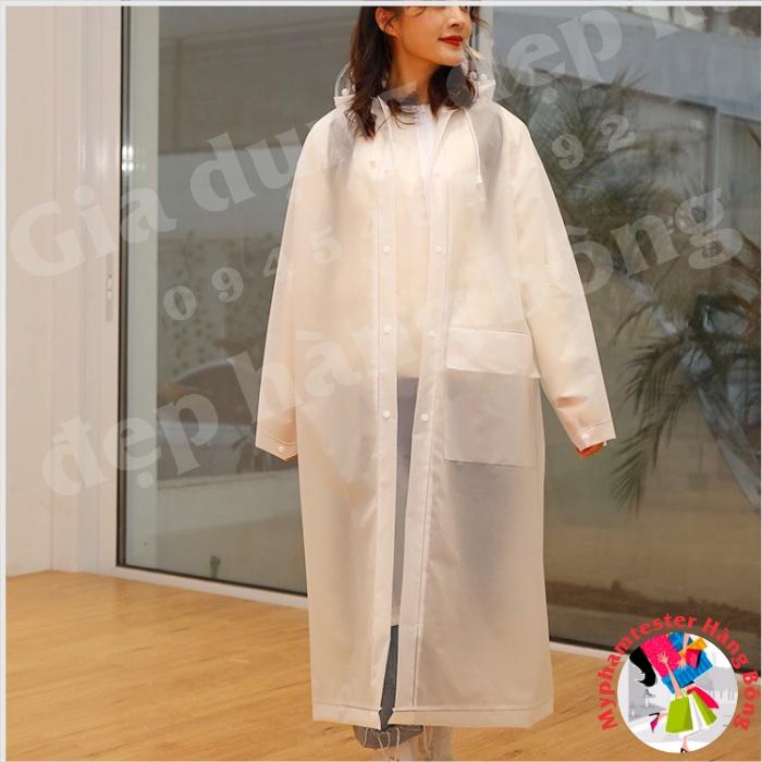 (HÀNG ĐẸP) Áo mưa trắng đục cho cả nam và nữ, phong cách Hàn Quốc có kính che mặt trong suốt trắng chất xịn