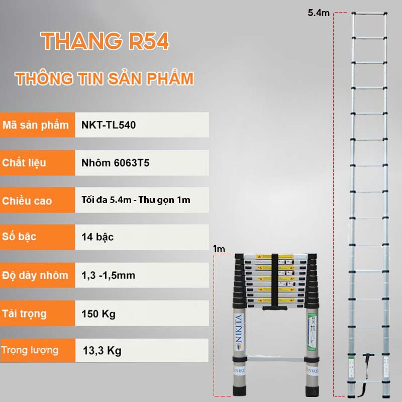 Thang nhôm rút đơn Nikita R54