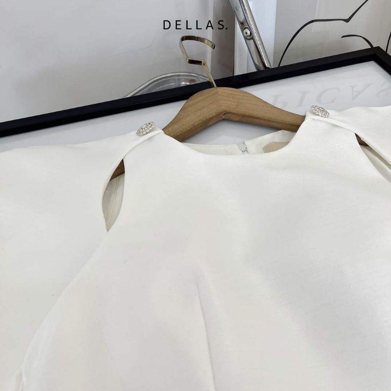 Chen.room Áo peplum tay phồng khoét 2 vai, Áo kiểu tiểu thư dự tiệc