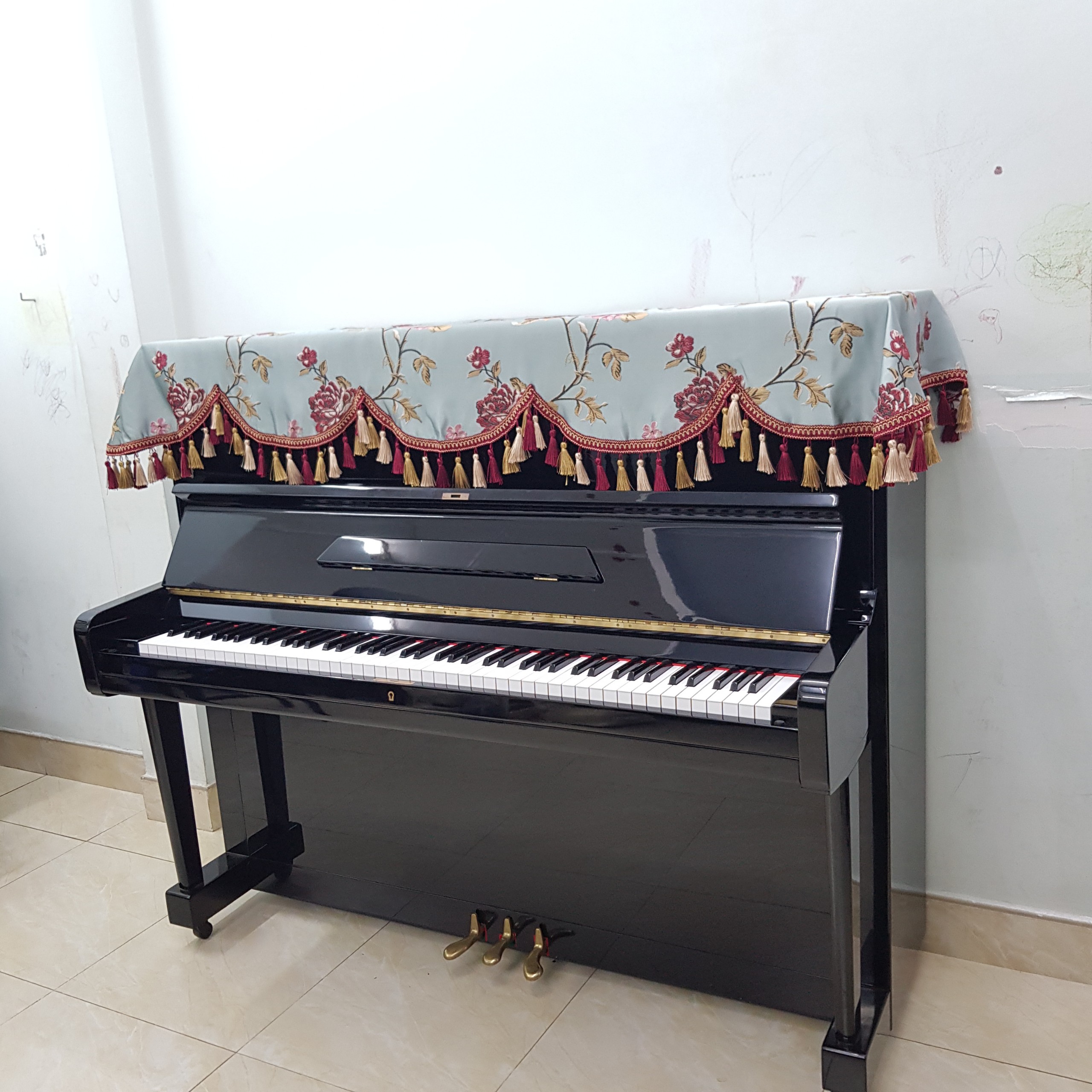 Khăn phủ đàn Piano Hoa Hải Đường cao cấp