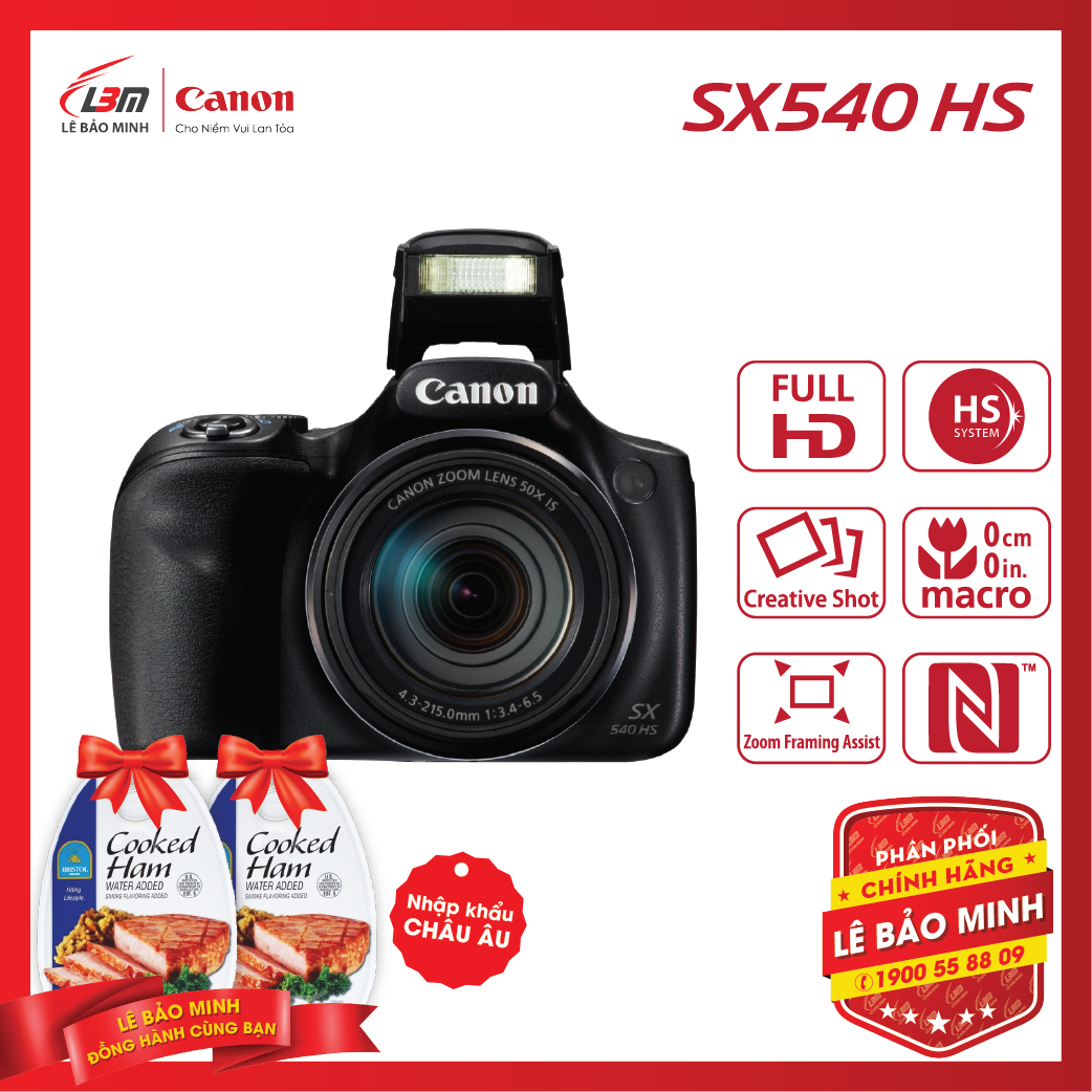 Máy ảnh Canon POWERSHOT SX540HS - Hàng Chính Hãng Lê Bảo Minh + KM 2 hộp thịt Nhập Khẩu Chopped Ham 325gram