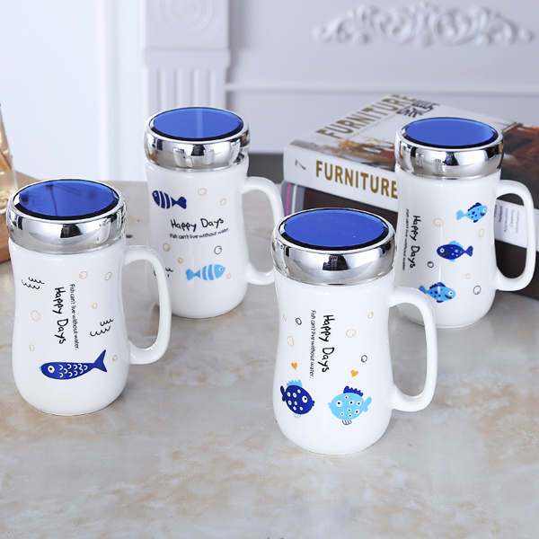 Ly sứ giữ nhiệt happy days Nắp tráng gương