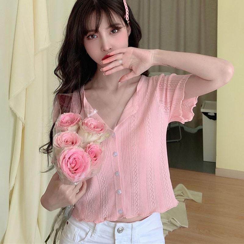 Áo Cardigan Dệt Kim Tay Ngắn Thời Trang Mùa Hè Cho Nữ