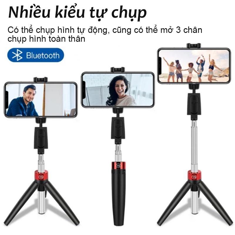 Gậy Chụp Ảnh Tự Sướng Bluetooth Kèm Remote 3 Chân Điều Chỉnh Độ Cao Chụp Hình Selfie, Có Thể Thu Gọn Tiện Lợi - Xoay Ngang Dọc Đen