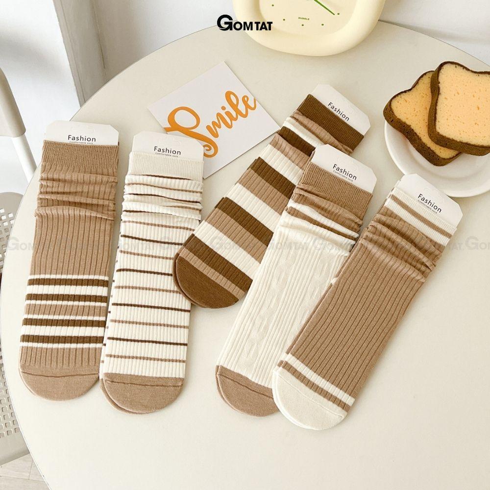 Tất nữ cổ cao phong cách trẻ trung Hàn Quốc, vớ nữ cổ cao chất liệu cotton mềm mại, thấm hút - KOGOT-PO-3020-1DOI