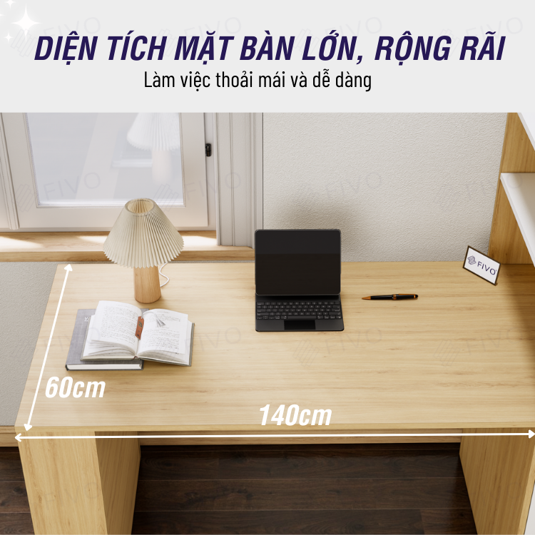 Bàn Học, Bàn Làm Việc Kết Hợp Kệ Sách FD04 FIVO, Gỗ Chống Ẩm Cao Cấp, Lắp Ráp Đơn Giản, Thiết Kế 3 Trong 1