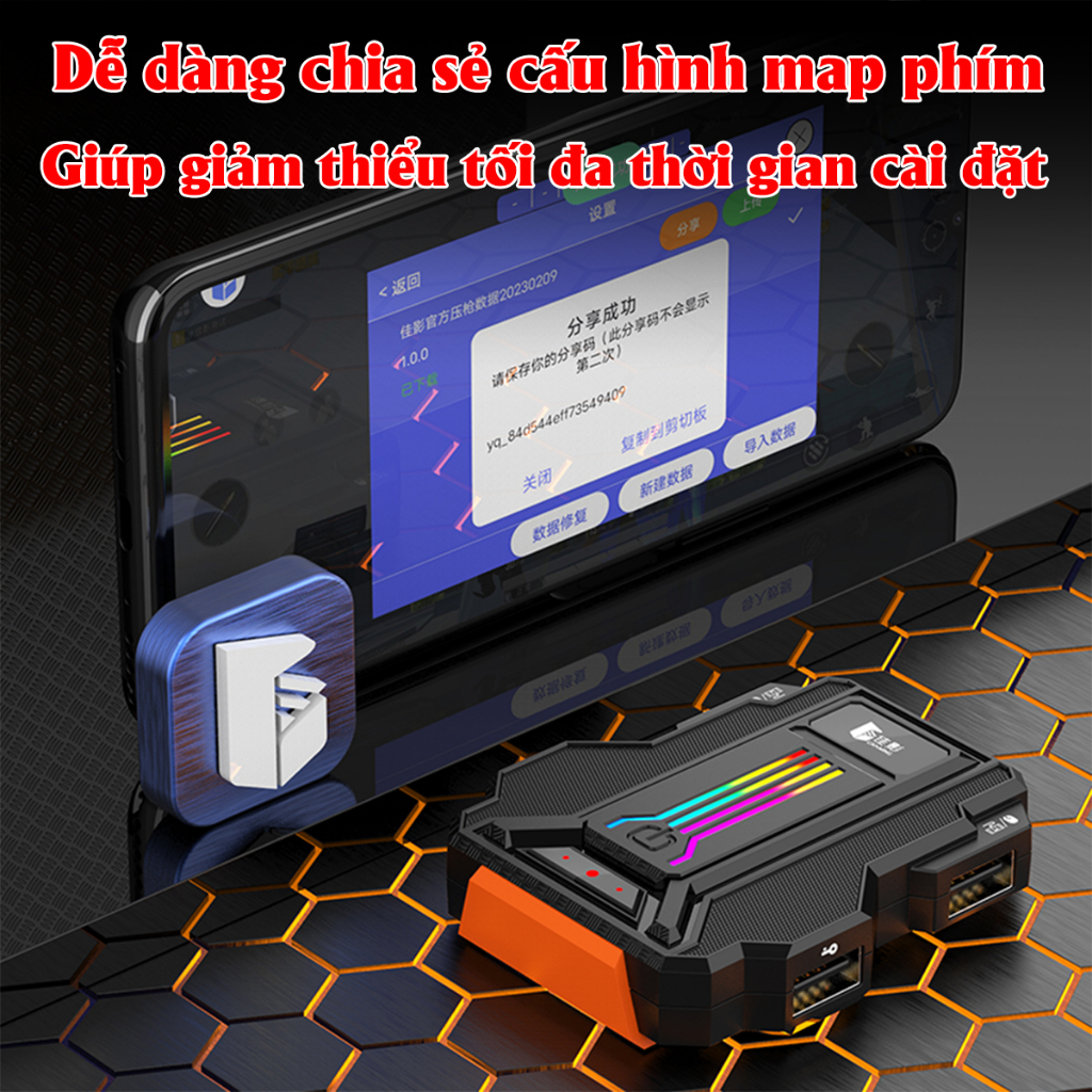 Bộ chuyển đổi bàn phím chuột chơi game Vinetteam Lie Ying Pro hỗ trợ nhận nhận dạng ghìm tâm thông minh chơi game PUBG, FF, Call Of Duty, CF Mobile dành cho Android, IOS - hàng chính hãng