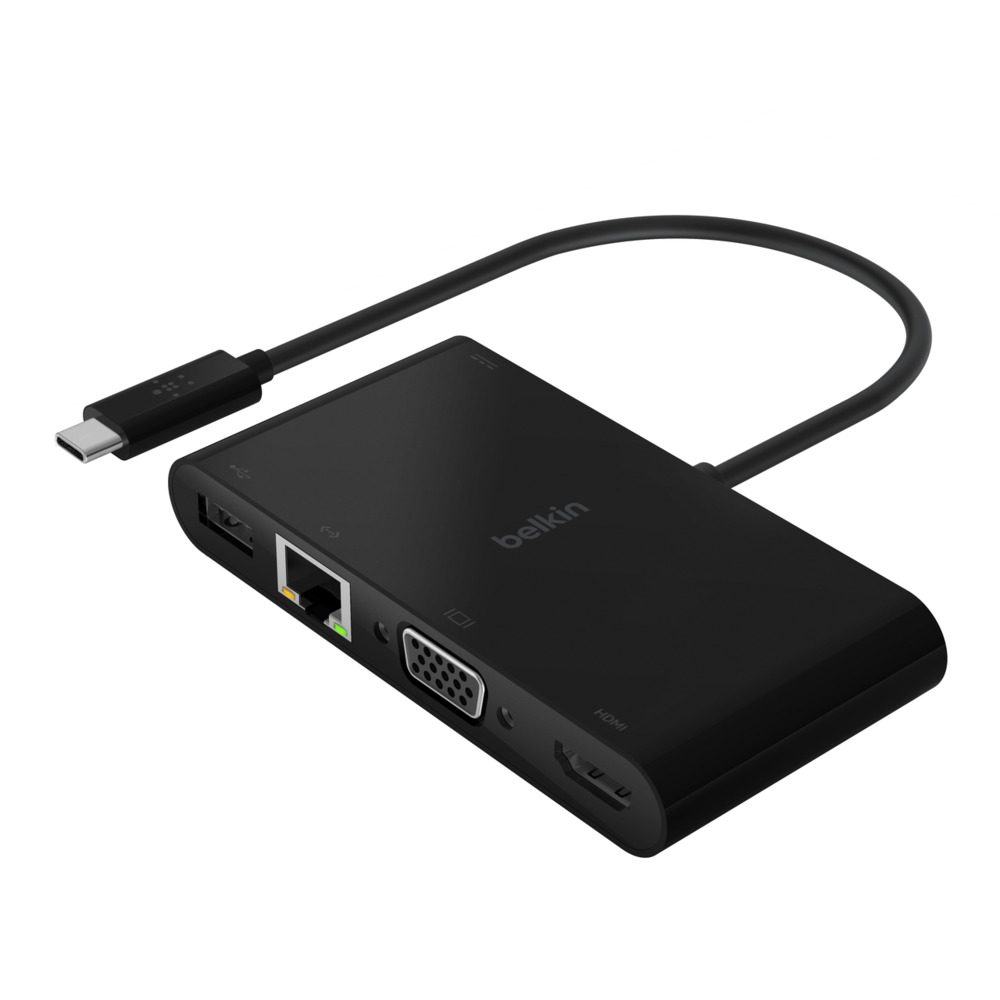 Hub USB Type-C  Belkin chia 5 cổng USB-A 3.0/VGA/HDMI 4K/LAN Ethernet Gigabit/USB-C + Sạc PD 100W - AVC004btBK - Hàng chính hãng