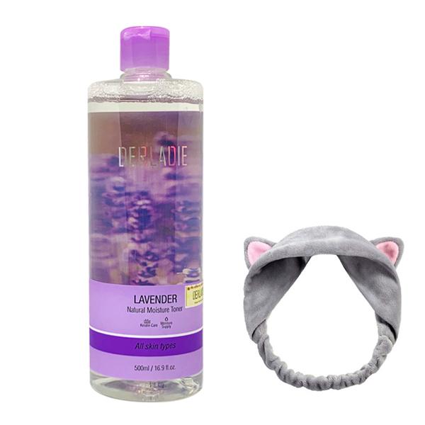 Nước hoa hồng kháng viêm, kiềm dầu và hỗ trợ làm giảm mụn Derladie Lavender Natural Moisture Toner 500ml + tặng 1 băng đô tai mèo xinh xắn ( màu ngẫu nhiên)