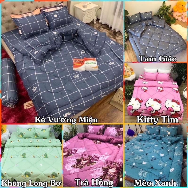 Trọn bộ 5 món ga gối chăn phao poly cotton có ruột bông dày loại 1
