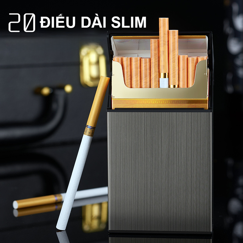 Bật lửa điện kiêm hộp đựng thuốc 20Đ dài slim YH090