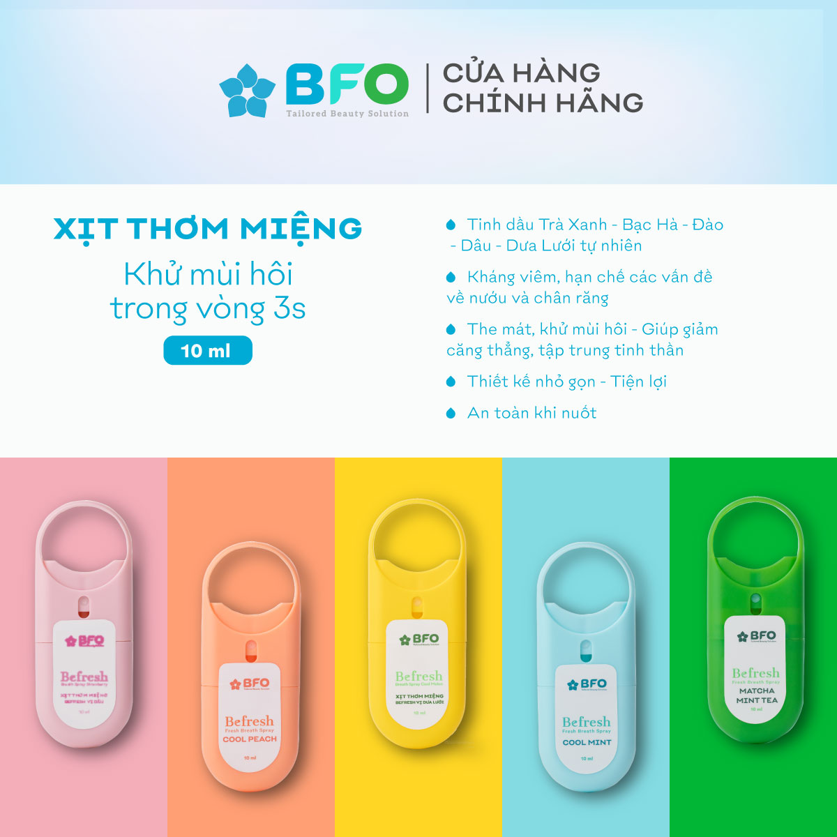 Combo 4 Xịt Thơm Miệng Befresh Cho Hơi Thở Thơm Mát Chỉ Trong 3 Giây Dung Tích 10ml