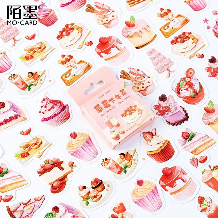 STI46 Bộ 45 miếng dán sticker dễ thương - Strawberry tea time