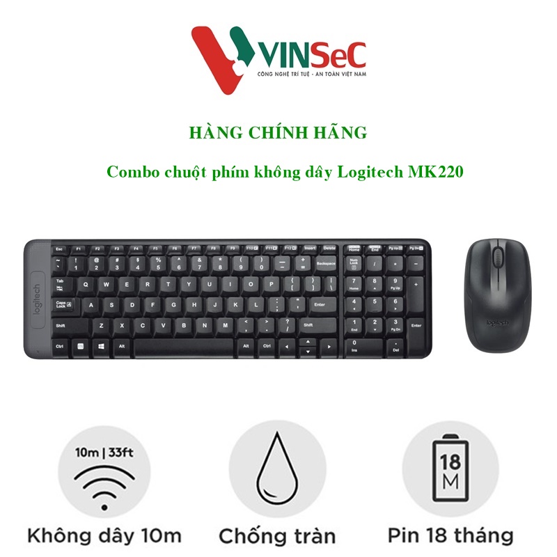 Bộ Bàn Phím Và Chuột Logitech MK220 Không Dây - Hàng chính hãng