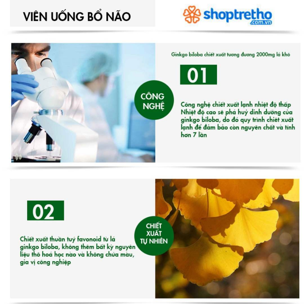 Viên uống bổ não Healthy Care Ginkgo Biloba - Hỗ trợ giảm đau đầu, cải thiện trí nhớ (100 viên)