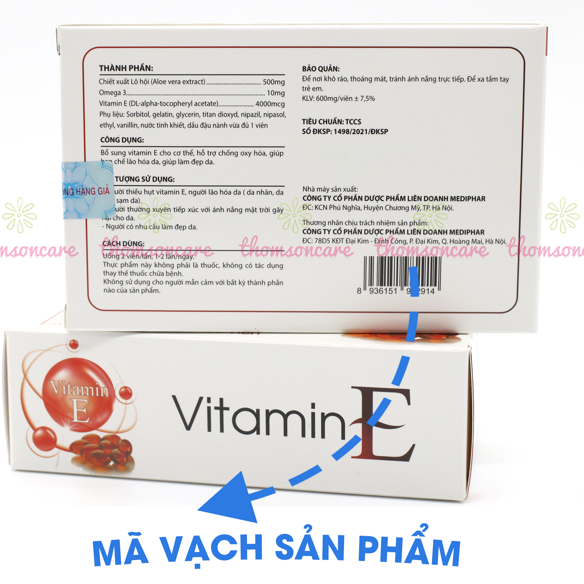 Viên uống Vitamin E đỏ thêm Omega 3, Hộp 30 viên - Bổ sung Vitamin E , chống oxy hóa giúp đẹp da, da sáng đẹp - Thomsoncare