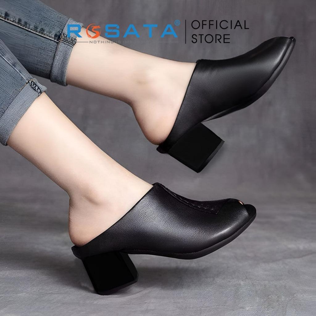 Giày sục nữ đế cao 5cm hở mũi da nhám kiểu dáng đơn giản thoải mái màu đen ROSATA RO411 - Đen