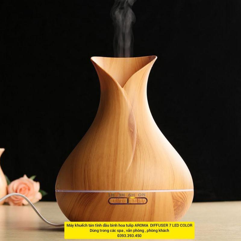 Máy khuếch tán tỉnh dầu bình hoa tulip 550ml AROMA DIFFUSER 7 LED COLORDùng trong các spa ...