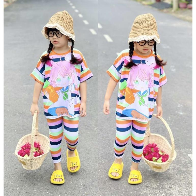 Bộ tay ngắn quần dài thun lạnh in 3D siêu đẹp, bộ quần áo bé gái