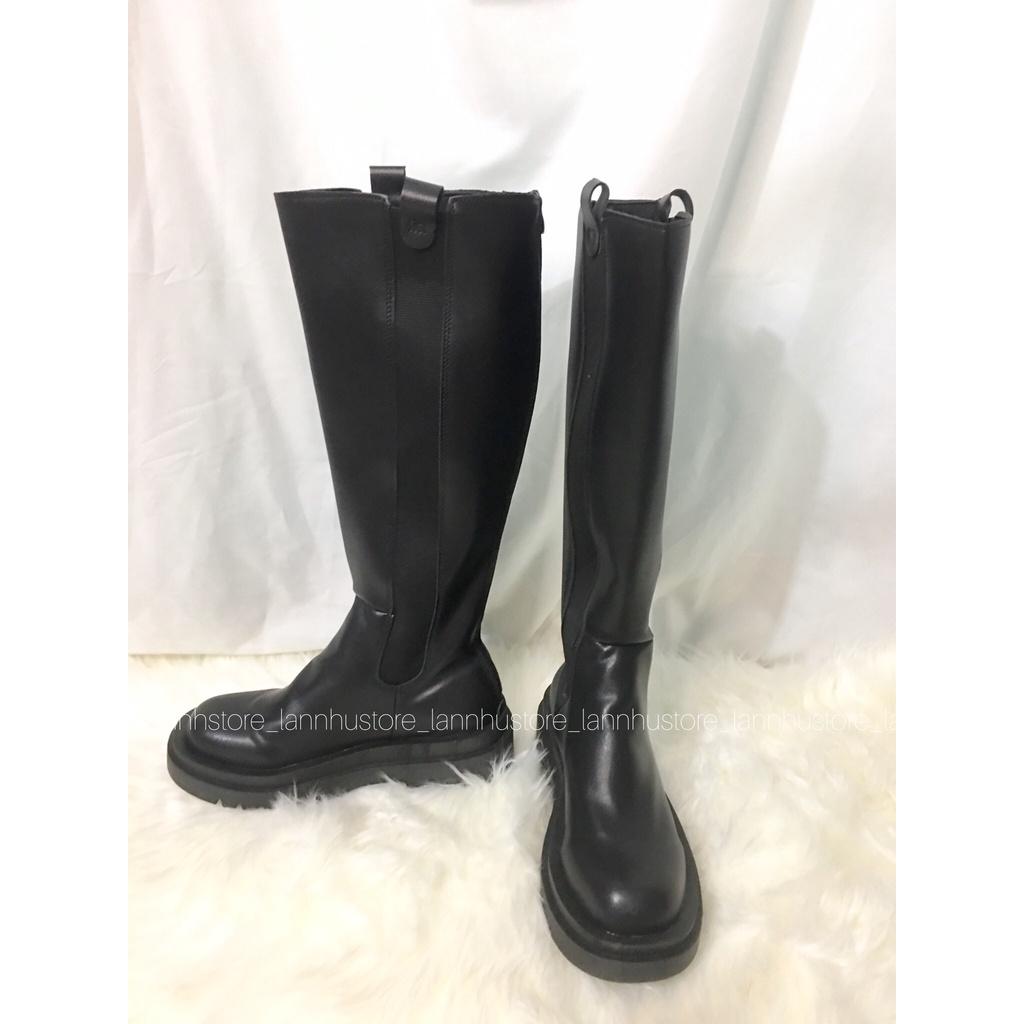 Boot đùi mona plus 5cm- đế 5cm da PU trơn có chun 2 bên sườn+khoá sau(ảnh+video shop quay độc quyền)