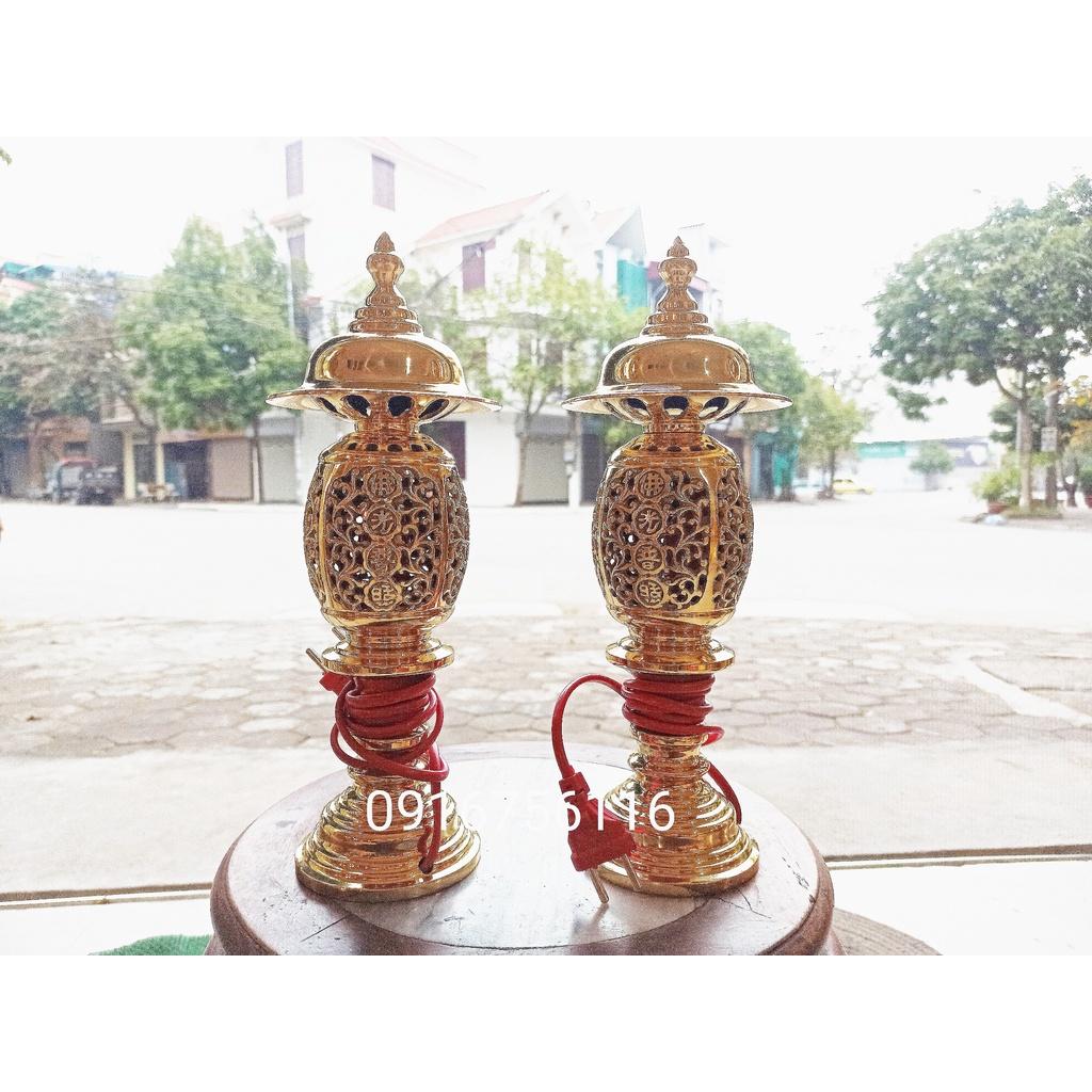 Đèn thờ, đèn đồng 32cm, đèn phong thủy đồng vàng 32cm đúc thủ công