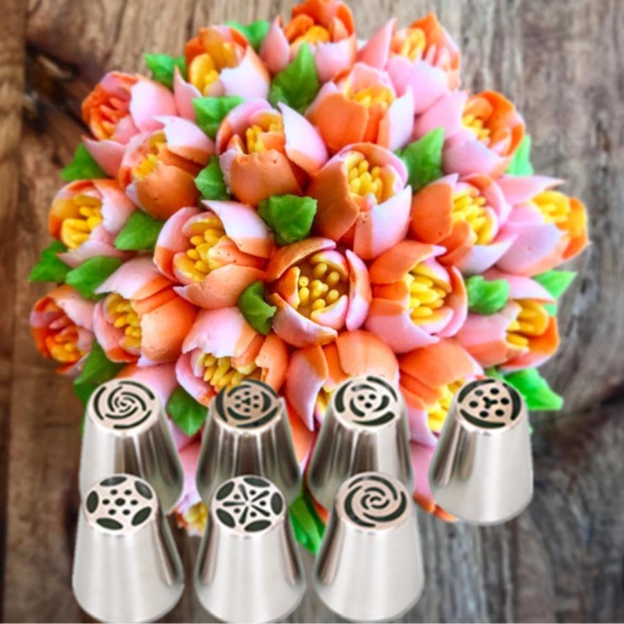 Đui Bắt Kem 3D Hoa Tulip Combo 7 Đầu Kiểu Nga Làm Bánh Kem Trang Trí Sinh Nhật - CBDUI3D7P