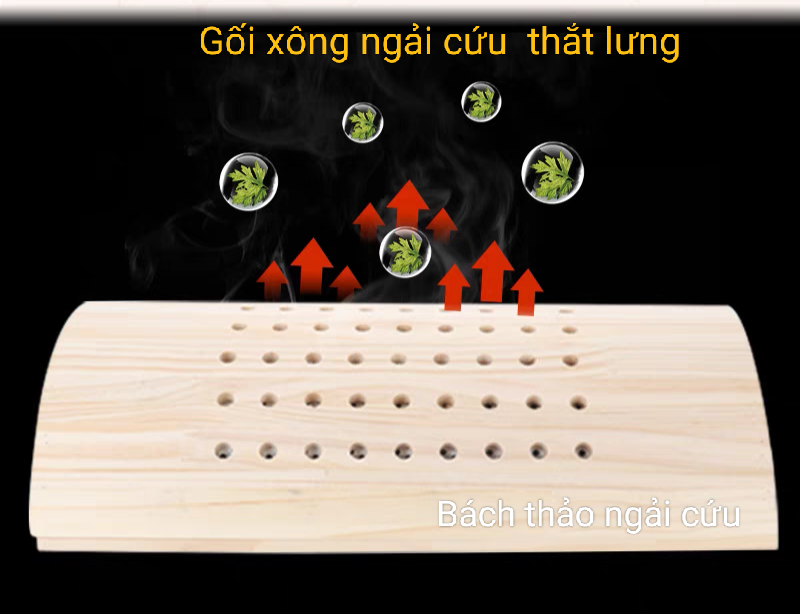Gối gỗ xông ngải cứu thắt lưng/ gối gỗ ngải cứu kê cổ xông hơ cứu ngải giảm đau.Gối gỗ cứu ngải nâng đỡ cột sống cổ, thắt lưng, kê chân