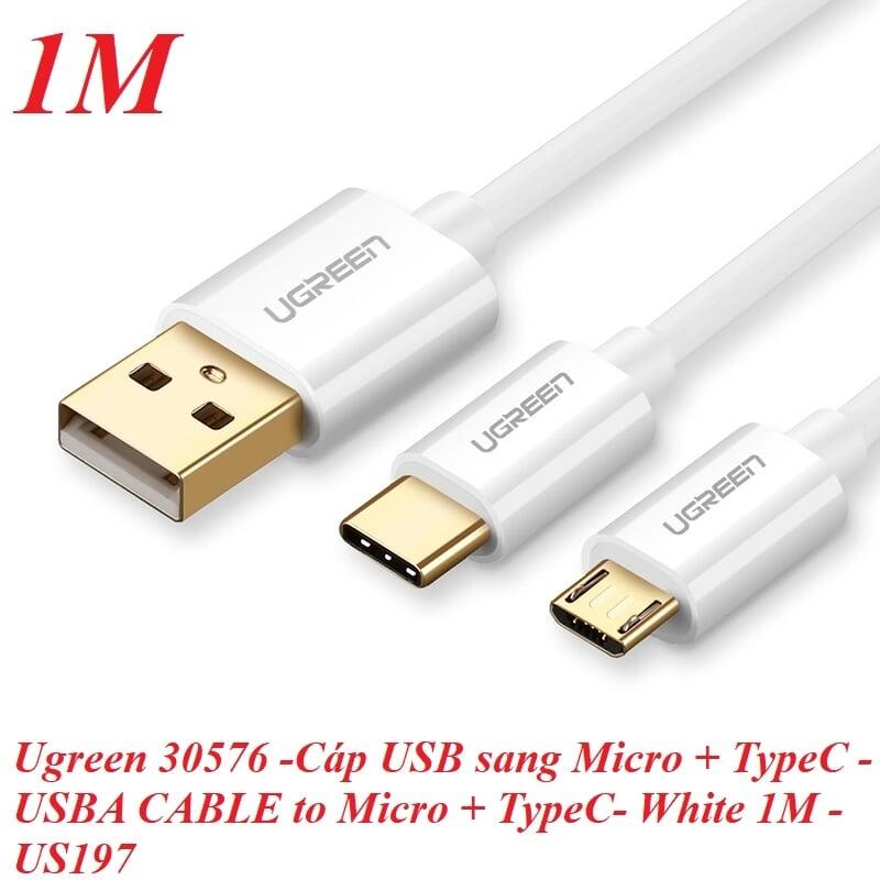 Ugreen UG30576US197TK 1M màu Trắng Cáp USB-A sang Micro USB + USB-C cao cấp - HÀNG CHÍNH HÃNG
