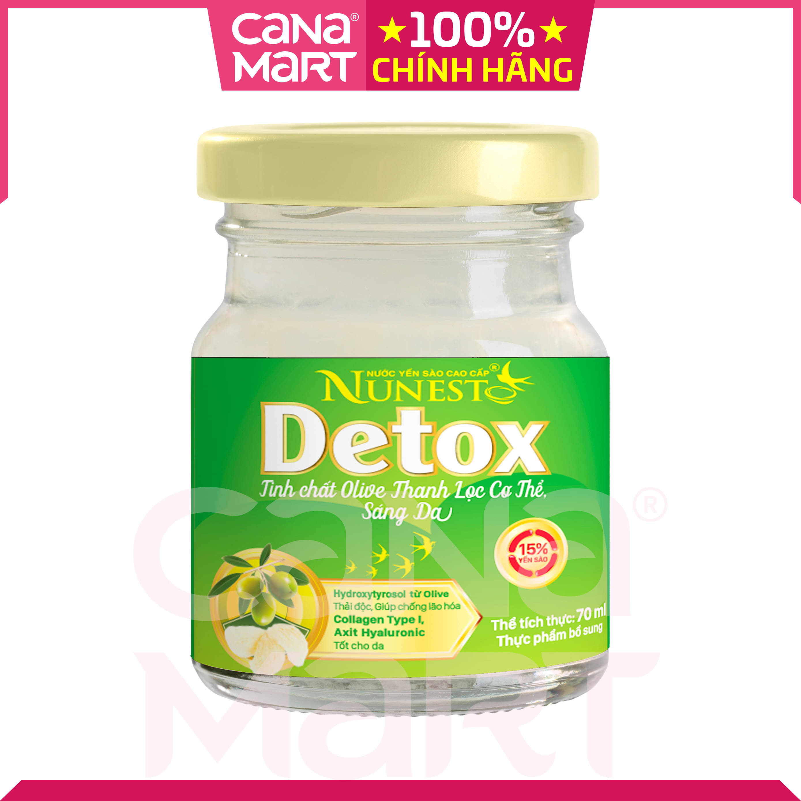 [Hộp 6 lọ x 70ml] Nước yến sào cao cấp Nunest DETOX thanh lọc cơ thể, trắng da, khỏe đẹp