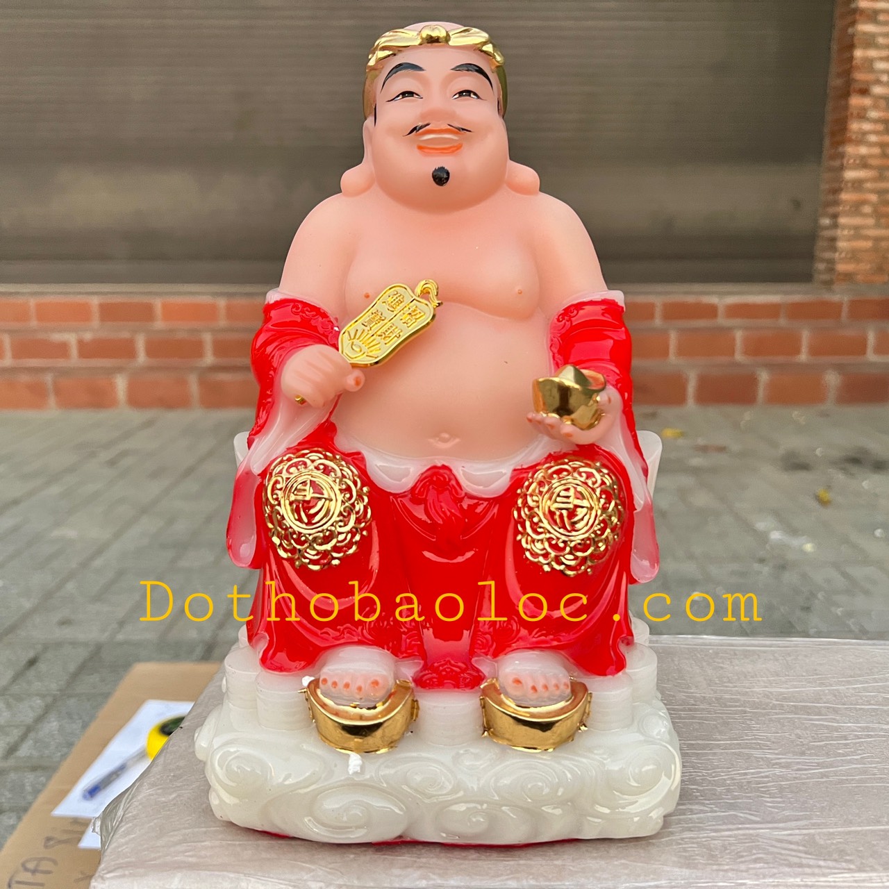 Tượng Thần tài Thổ Địa đế đá nhập khẩu cao cấp cao 25 cm – Đỏ