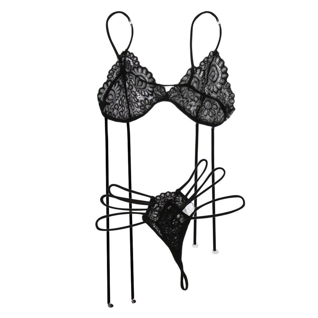 Womens Floral Lace Bandage Bra Top G-string Briefs Bikini Lingerie Nightwear Fancy Sleepwear
