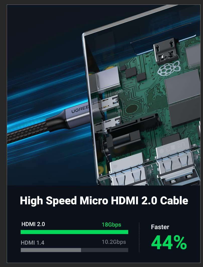 Ugreen UG10550HD109TK 1M 4k 60hz Cáp chuyển Micro HDMI sang HDMI đầu kim loại dài 1M - HÀNG CHÍNH HÃNG