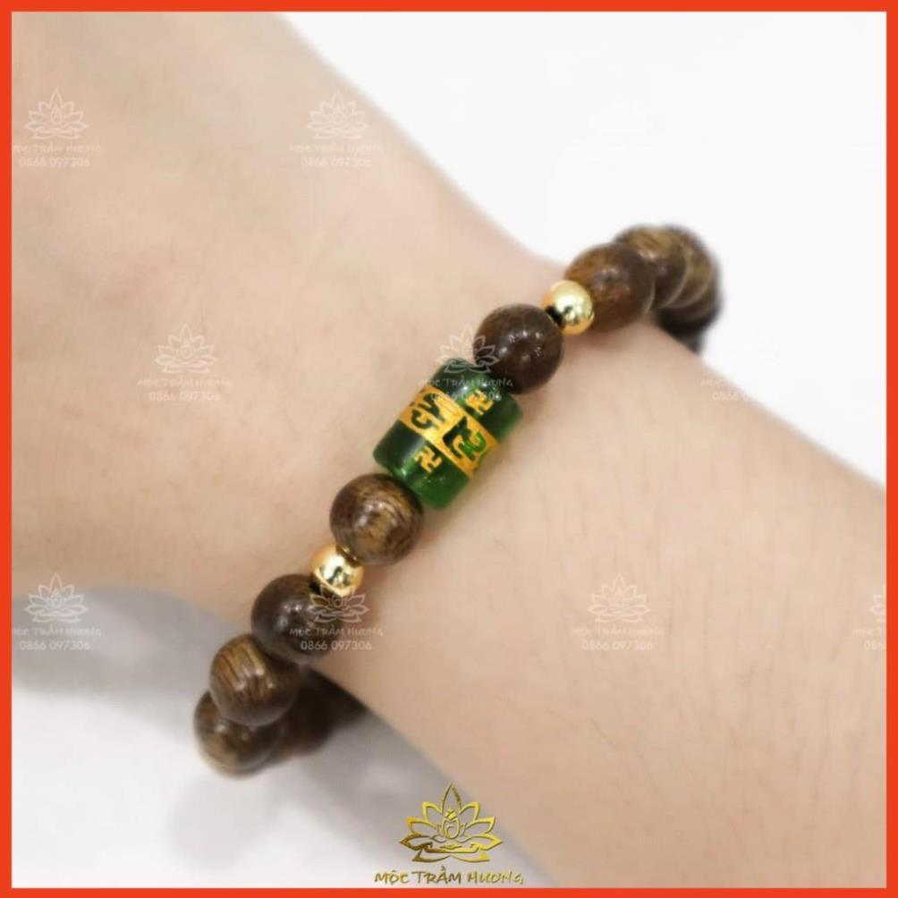 Vòng Trầm Hương Tròn Đơn Đính Đá Trụ Ngọc OMANI Trợ Mệnh Size 6/7/8/10mm - Đá Phong Thủy - May Mắn & Tài Lộc