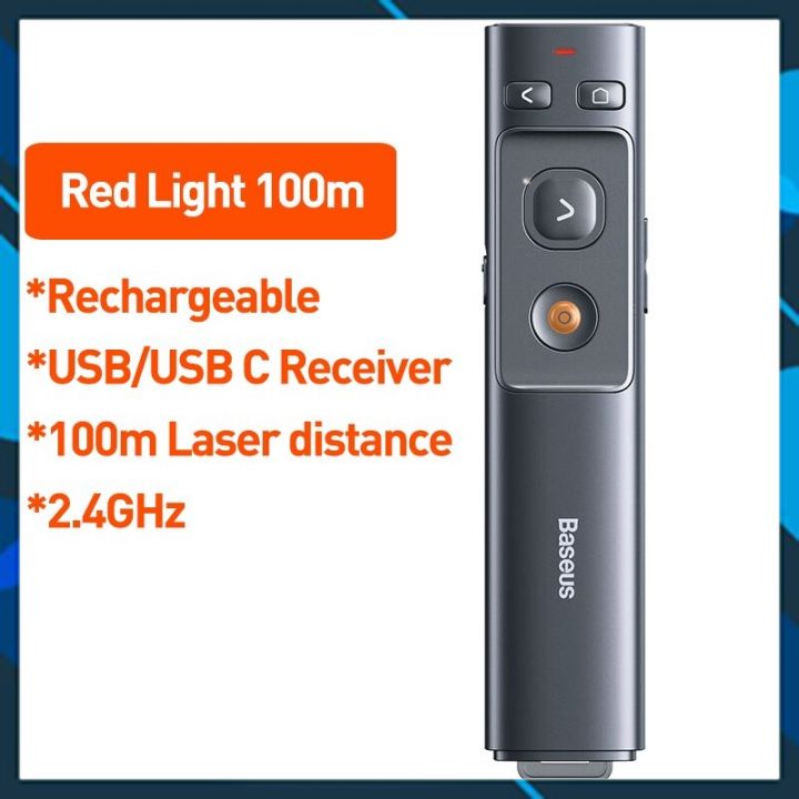 Bút Thuyết Trình Laser Điều Khiển Từ Xa Cho Máy Chiếu Baseus Orange Dot Wireless Presenter 2.4ghz Với USB Bluetooth - Hàng Chính Hãng Baseus