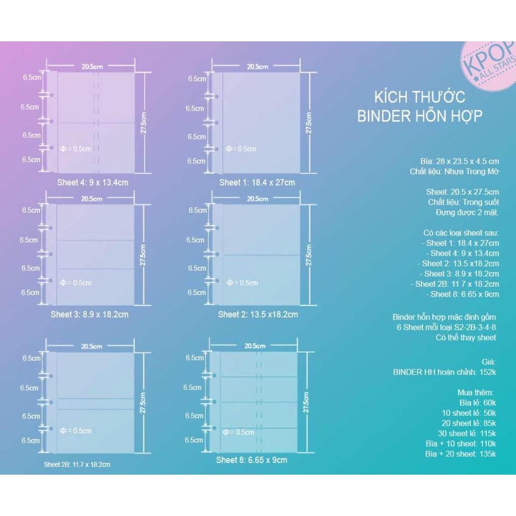 Trang SHEET LẺ CHO BINDER HÀN- 7 loại sheet 7 loại size- thích hợp đựng card KPOP, thẻ bài, Album