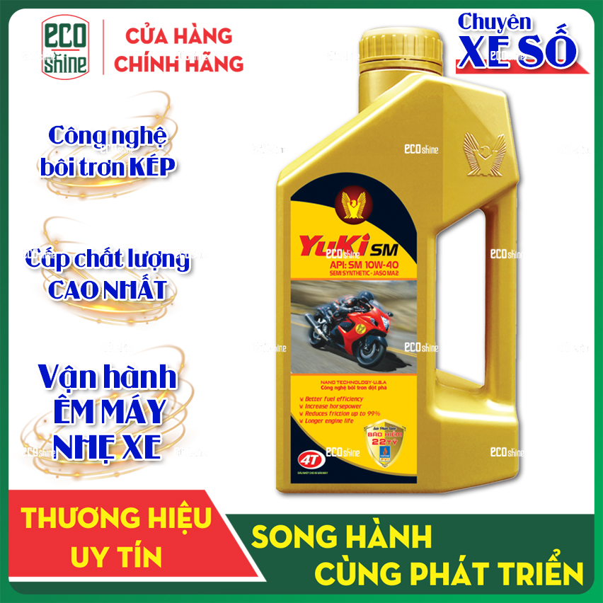 Nhớt xe máy Yuki SM 4thì 800ml 10w40. Cho các dòng xe đời mới nhất, bền bỉ, tiết kiệm nhiện liệu ecoboss