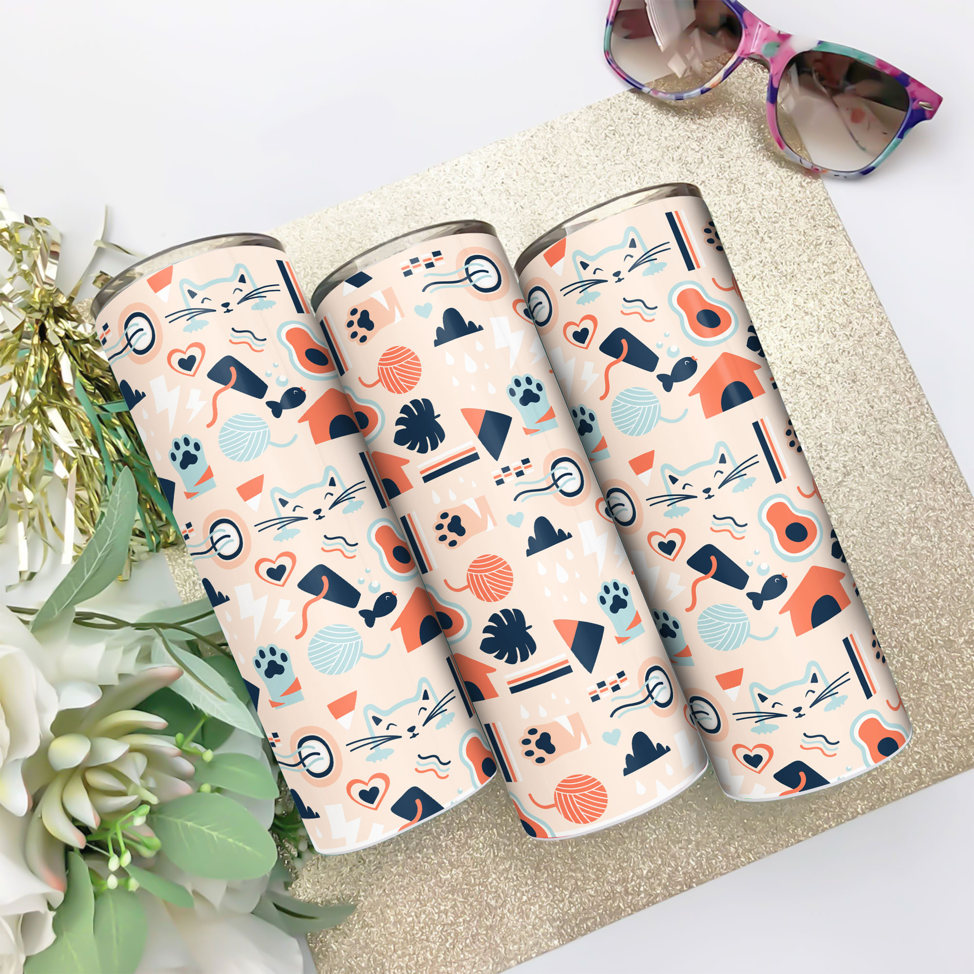 Bình Giữ Nhiệt Cute In Hình Mèo Trừu Tượng - Cốc Giữ Nhiệt In Hình Mèo Trừu Tượng - Bình Nước Giữ Nhiệt Hình Mèo 2 Lớp Thép Không Gỉ SUS304 - 600ml