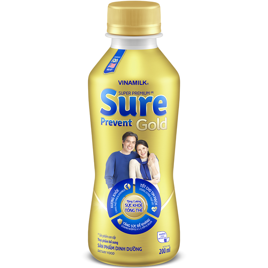 Sản phẩm dinh dưỡng Vinamilk Sure Prevent Gold Chai 200ml (Lốc 6 chai)