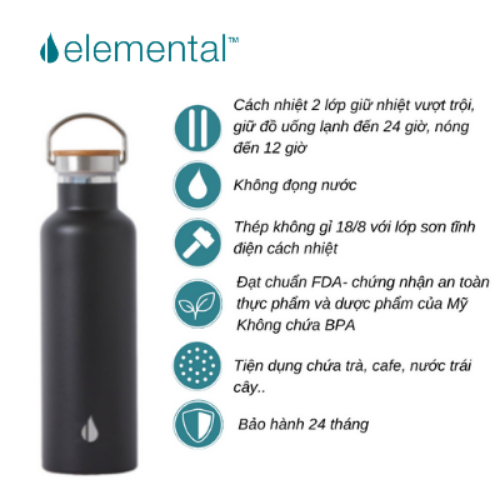 BÌNH GIỮ NHIỆT ELEMENTAL CLASSIC MÀU TRƠN