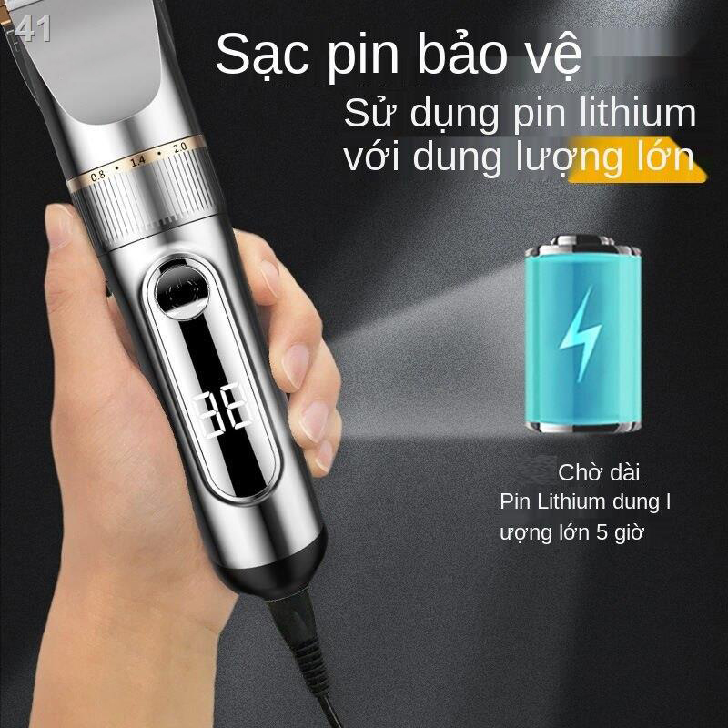 Tông Đơ Cắt Tóc Cao Cấp Màn Hình Hiện Thị Pin, Lưỡi Sứ,Pin Trâu 2000 mAh.Chống Nước,Tặng Kèm Áo và Lược Cắt Tóc + 2 Kéo Cắt Tỉa Tóc FULLBOX