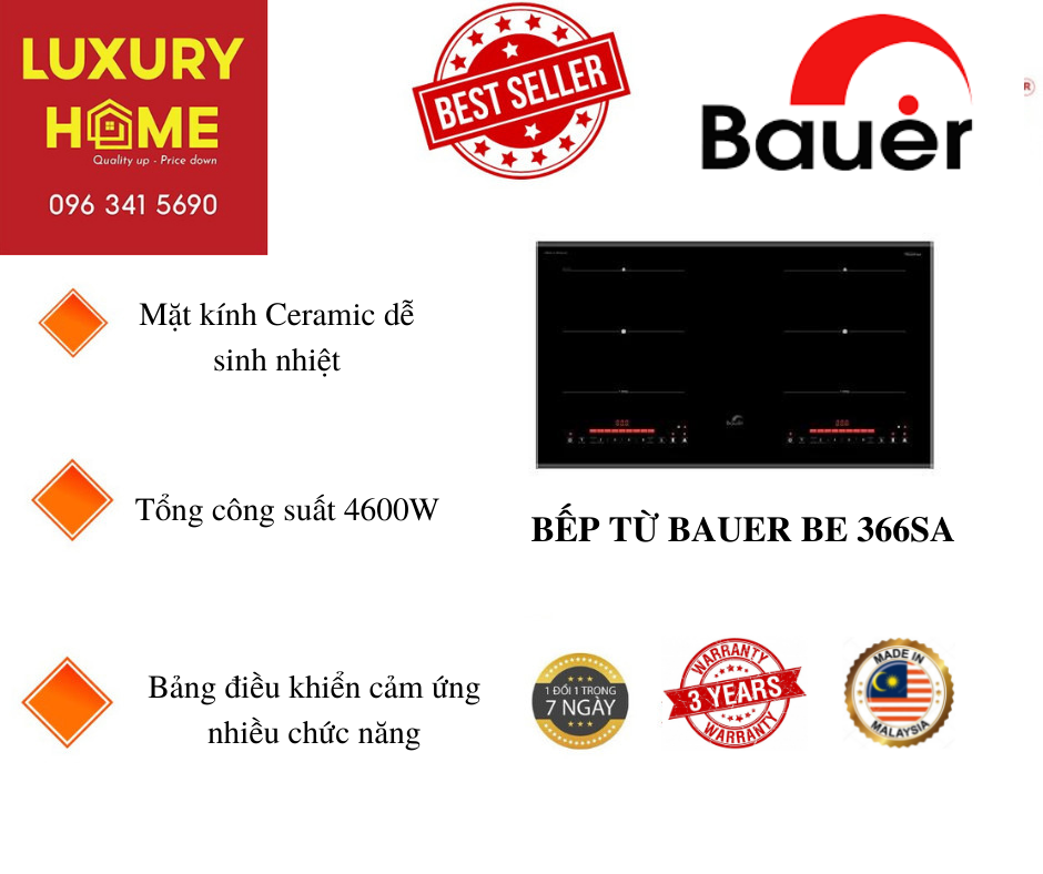 BẾP TỪ BAUER BE 366SA MADE IN MALAYSIA - HÀNG CHÍNH HÃNG